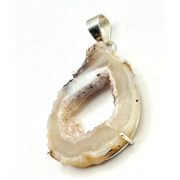 Agate Druzy Sterling Silver Handmade‎ Pendant - Picture 2 of 9